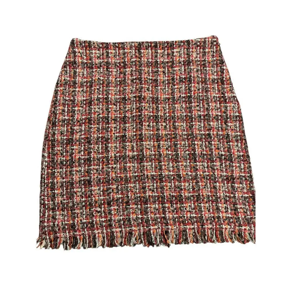 Talbots Women’s Acrylic/Polyester/Wool Tweed Skirt Size 8P Fringe Hem